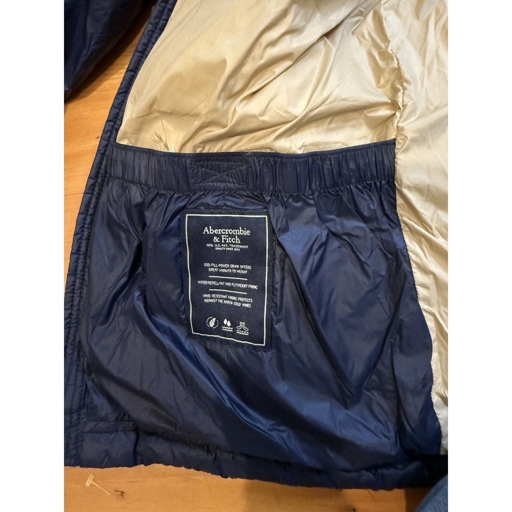 Y2K ERA Abercrombie & Fitch Womens Down Puffer Coat Jacket Hooded Navy Blue M - Picture 10 of 15